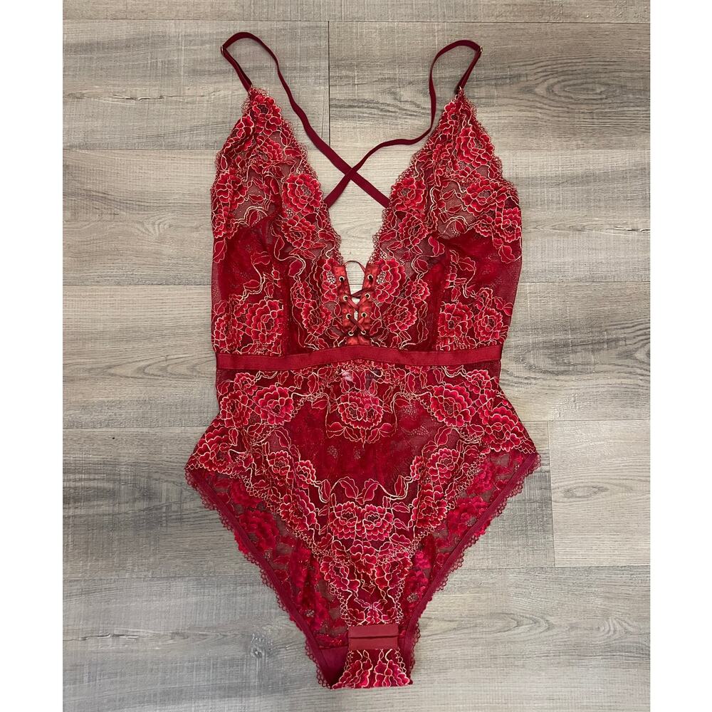 NWT Cacique Crimson Lace Bodysuit / Lingerie